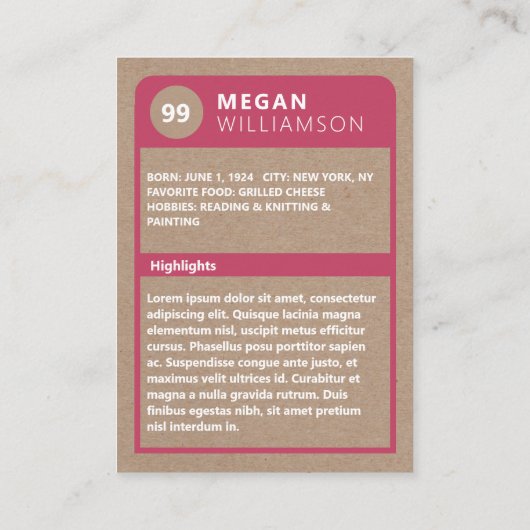 パーソナライズされた誕生日写真&統計ベースボールカード エンクロージャーカード (裏面)