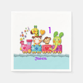 パーソナライズされた誕生日動物列車の幼い子ども スタンダードカクテルナプキン
