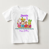 パーソナライズされた誕生日動物列車の幼い子ども ベビーTシャツ (正面)