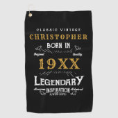 パーソナライズされた誕生日名を追加する伝説的な父 ゴルフタオル (正面)