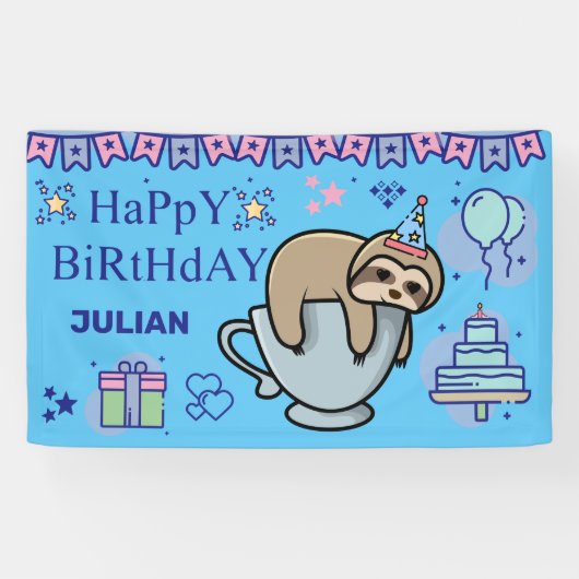 パーソナライズされた誕生日名CutE SLOTH 横断幕 (横)