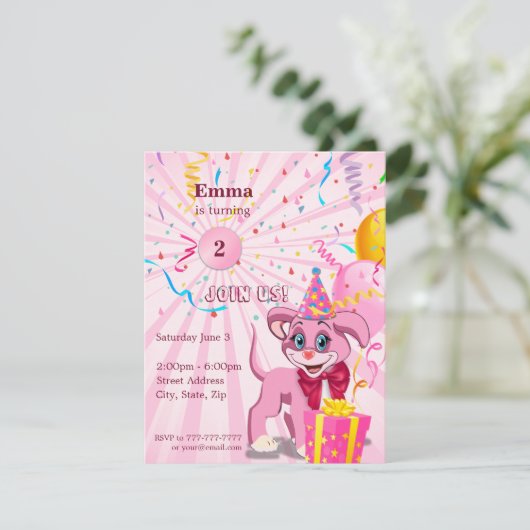 パーソナライズされた誕生日子犬の漫画の招待 招待状 (スタンド正面)