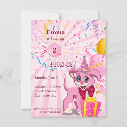 パーソナライズされた誕生日子犬の漫画招待状 招待状 (正面)