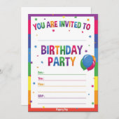 パーソナライズされた誕生日招待状テンプレート: 招待状 (正面/裏面)