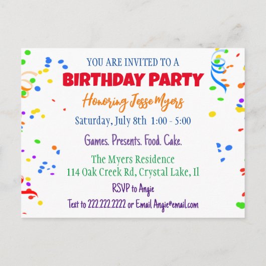 パーソナライズされた誕生日招待状 |男女兼用 | ポストカード (裏面)