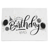 パーソナライズされた誕生日白黒ストライプ ラージペーパーバッグ (正面)
