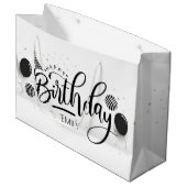 パーソナライズされた誕生日白黒ストライプ ラージペーパーバッグ (正面アングル)