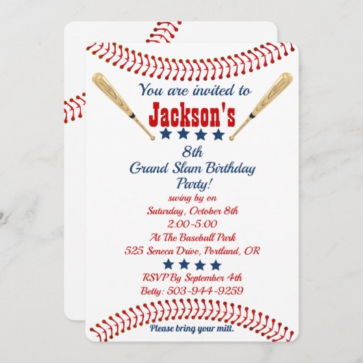 パーソナライズされた誕生日野球テーマ招待状 招待状 (正面/裏面)