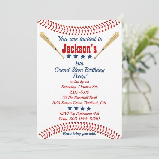 パーソナライズされた誕生日野球テーマ招待状 招待状 (スタンド正面)