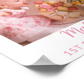 パーソナライズされた誕生日1回目の写真サインピンクパーティー ポスター (角)