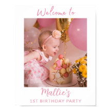 パーソナライズされた誕生日1回目の写真サインピンクパーティー