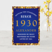 パーソナライズされた誕生日1930シックブルー金ゴールドグリッター カード (黄色い花)