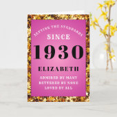パーソナライズされた誕生日1930ピンク金ゴールドグリッターガーリー カード (黄色い花)