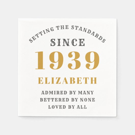 パーソナライズされた誕生日1939金ゴールドグレーシエレガントック スタンダードカクテルナプキン (正面)