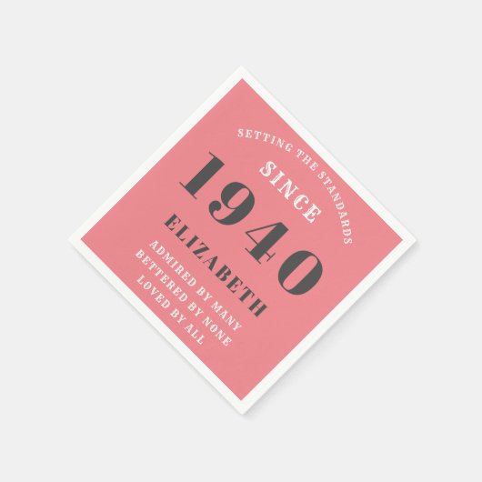 パーソナライズされた誕生日1940ピンクグレーネームシック スタンダードカクテルナプキン (角)