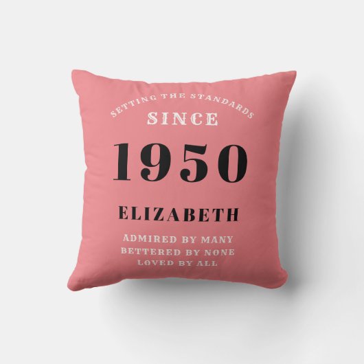 パーソナライズされた誕生日1950ガーリーピンクかわいいシック クッション (裏面)