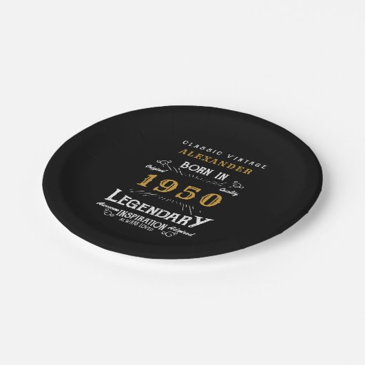 パーソナライズされた誕生日1950ブラック金ゴールド伝説 ペーパープレート (アングル)