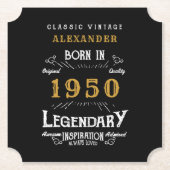 パーソナライズされた誕生日1950伝説的な黒い金ゴールド ペーパーコースター (正面)