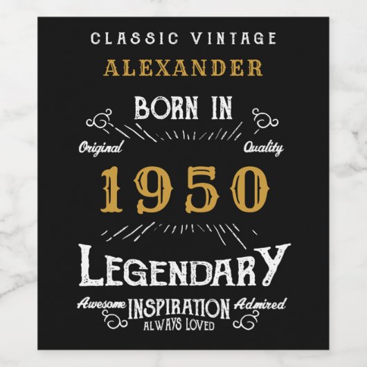 パーソナライズされた誕生日1950伝説的動揺して ワインラベル (シングルラベル)