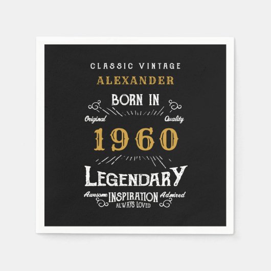 パーソナライズされた誕生日1960伝説的な名前を追加 スタンダードカクテルナプキン (正面)