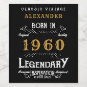 パーソナライズされた誕生日1960伝説的な名前を追加 ワインラベル (シングルラベル)