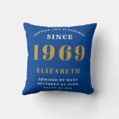 パーソナライズされた誕生日1969名前を追加Chic Blue クッション (裏面)