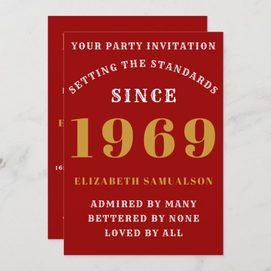 パーソナライズされた誕生日1969独自の赤を作成 招待状 (正面/裏面)
