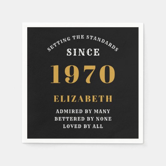 パーソナライズされた誕生日1970ブラックネームを追加 スタンダードカクテルナプキン (正面)