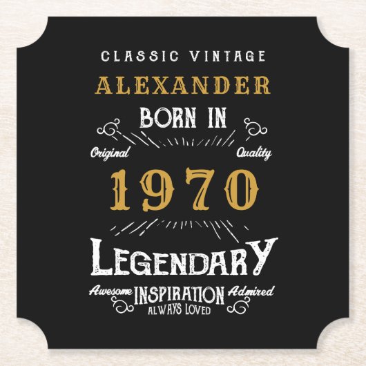 パーソナライズされた誕生日1970伝説的な名前を追加 ペーパーコースター (正面)