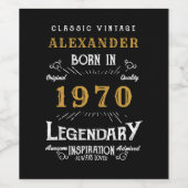 パーソナライズされた誕生日1970伝説的な名前を追加 ワインラベル (シングルラベル)