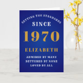 パーソナライズされた誕生日1970名前を追加Blue カード (黄色い花)