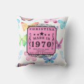 パーソナライズされた誕生日1970蝶あなたの名前を追加 クッション (裏面)