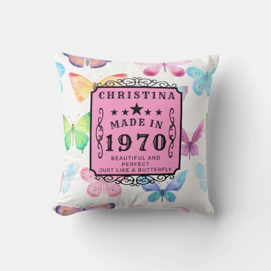 パーソナライズされた誕生日1970蝶あなたの名前を追加 クッション (正面)
