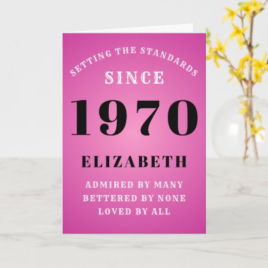 パーソナライズされた誕生日1970 Pink名前を追加 カード (黄色い花)