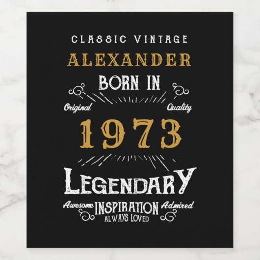 パーソナライズされた誕生日1973伝説の名前を追加 ワインラベル (シングルラベル)