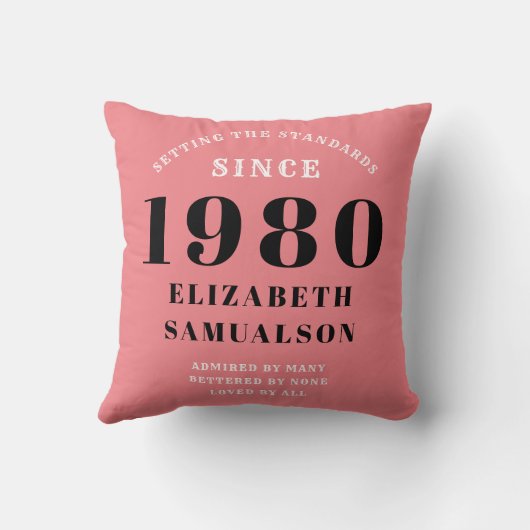 パーソナライズされた誕生日1980ピンクの設定規格 クッション (裏面)