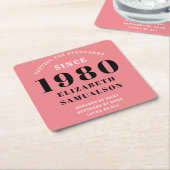 パーソナライズされた誕生日1980ピンクの設定規格 スクエアペーパーコースター (アングル)