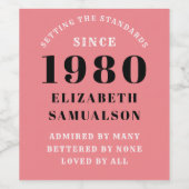 パーソナライズされた誕生日1980ピンクの設定規格 ワインラベル (シングルラベル)