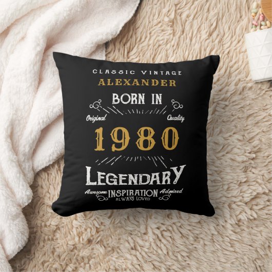 パーソナライズされた誕生日1980伝説の名前を追加 クッション (ブランケット)