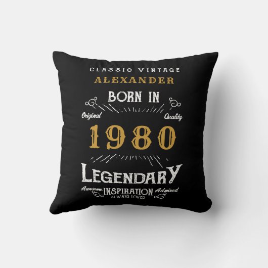 パーソナライズされた誕生日1980伝説の名前を追加 クッション (裏面)