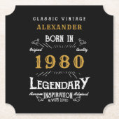 パーソナライズされた誕生日1980伝説の名前を追加 ペーパーコースター (正面)