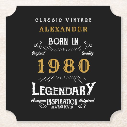 パーソナライズされた誕生日1980伝説の名前を追加 ペーパーコースター (正面)