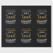 パーソナライズされた誕生日1980伝説の名前を追加 ラッピングペーパー (フラット)