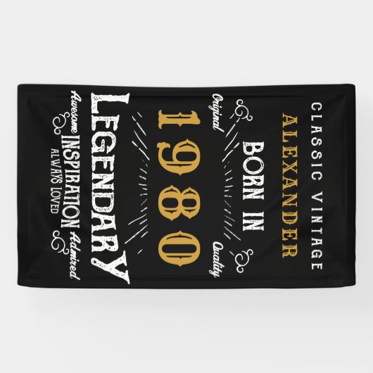 パーソナライズされた誕生日1980伝説の名前を追加 横断幕 (横)