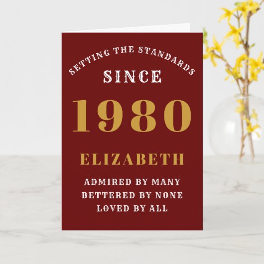 パーソナライズされた誕生日1980名前を追加Red カード (黄色い花)
