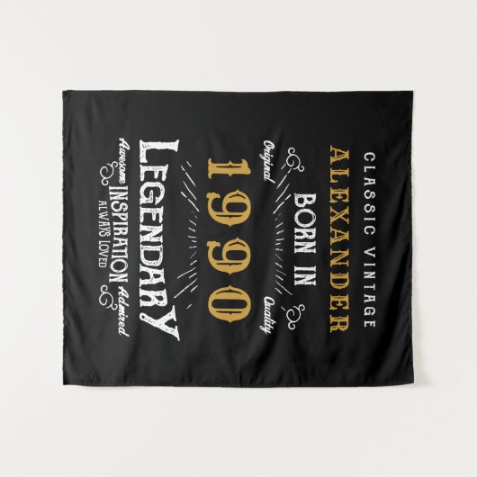 パーソナライズされた誕生日1990伝説の名前を追加 タペストリー (正面(横))