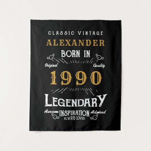パーソナライズされた誕生日1990伝説の名前を追加 タペストリー (正面)