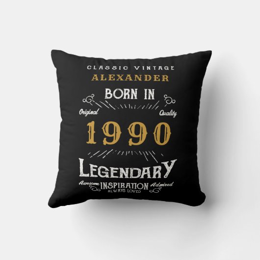 パーソナライズされた誕生日1990伝説的な名前を追加 クッション (裏面)