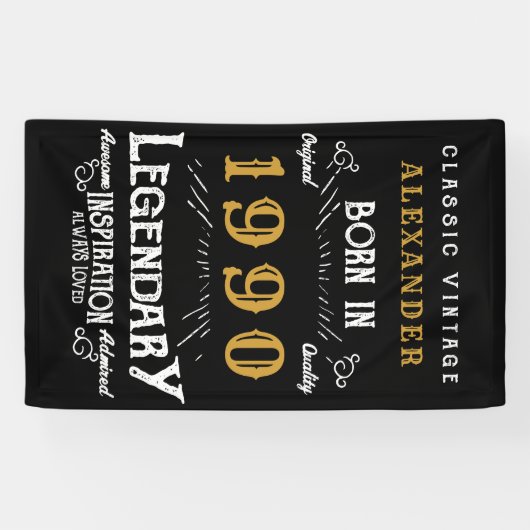 パーソナライズされた誕生日1990伝説的な名前を追加 横断幕 (横)