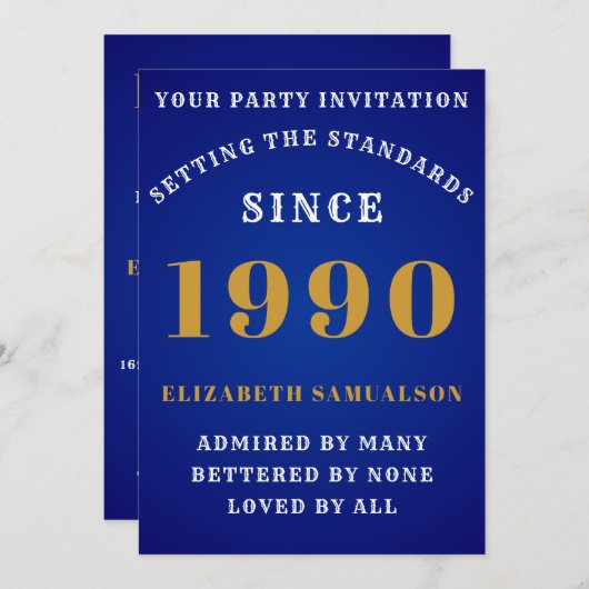 パーソナライズされた誕生日1990名前を追加Blue 招待状 (正面/裏面)
